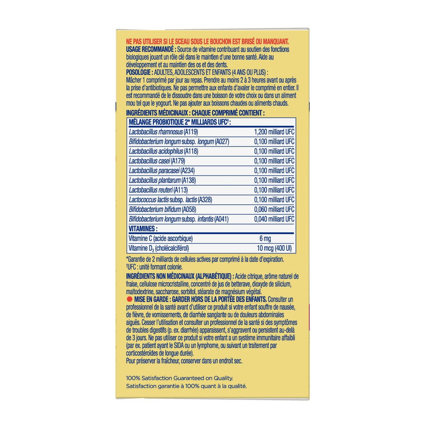 Equate Children's Chewable Daily Probiotics 2Billion Cfu 10 Child-Friendly Strains with Vitamins C & D