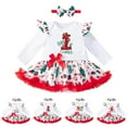 thumbnail image 5 of DHFJKG Christmas Girls Bodysuits Lace Trim Dress Long Sleeve Cute Cartoon Print Romper With Hairband 2 Piece Sets For Baby Infant 1-12M Party Holiday Festive Wear Xmas Cozy Onesies, 5 of 5