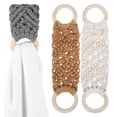 thumbnail image 1 of 3 Pcs Hand Towel Stand with Wooden Base and Macrame Ring in Light Brown, 1 of 8