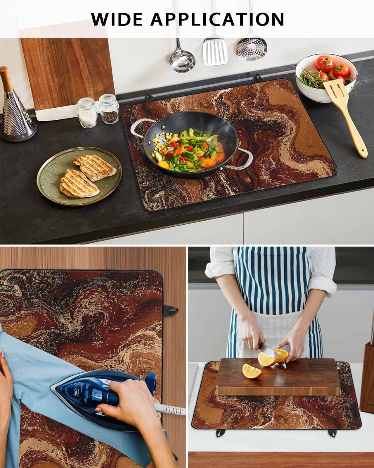 nqOlkjepod Large Induction Cooktop Protector Mat 36"x21", Brown Marble Stove Top Covers for Electric Stove, Ombre Abstract Striped Mottled Aesthetic Stove Burner Cover Mats, Glass Top Stove Cover