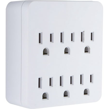 GE 6-Grounded Outlet Surge Protector Wall Tap, White, 36727