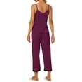 thumbnail image 3 of INSPIRE CHIC Women's Cami Top with Lace Trim Capri Pant 2 Pcs Pajama Set Soft Modal Loungwear Sleepwear XL Dark Red, 3 of 6
