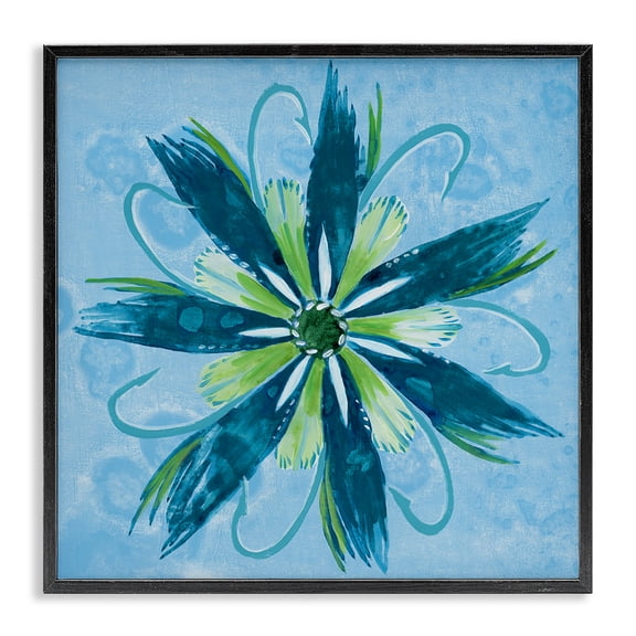 Stupell Industries Bohemian Blue & Green Abstract Flower Black Framed Giclee Art, 12 x 12, by Liz Jardine