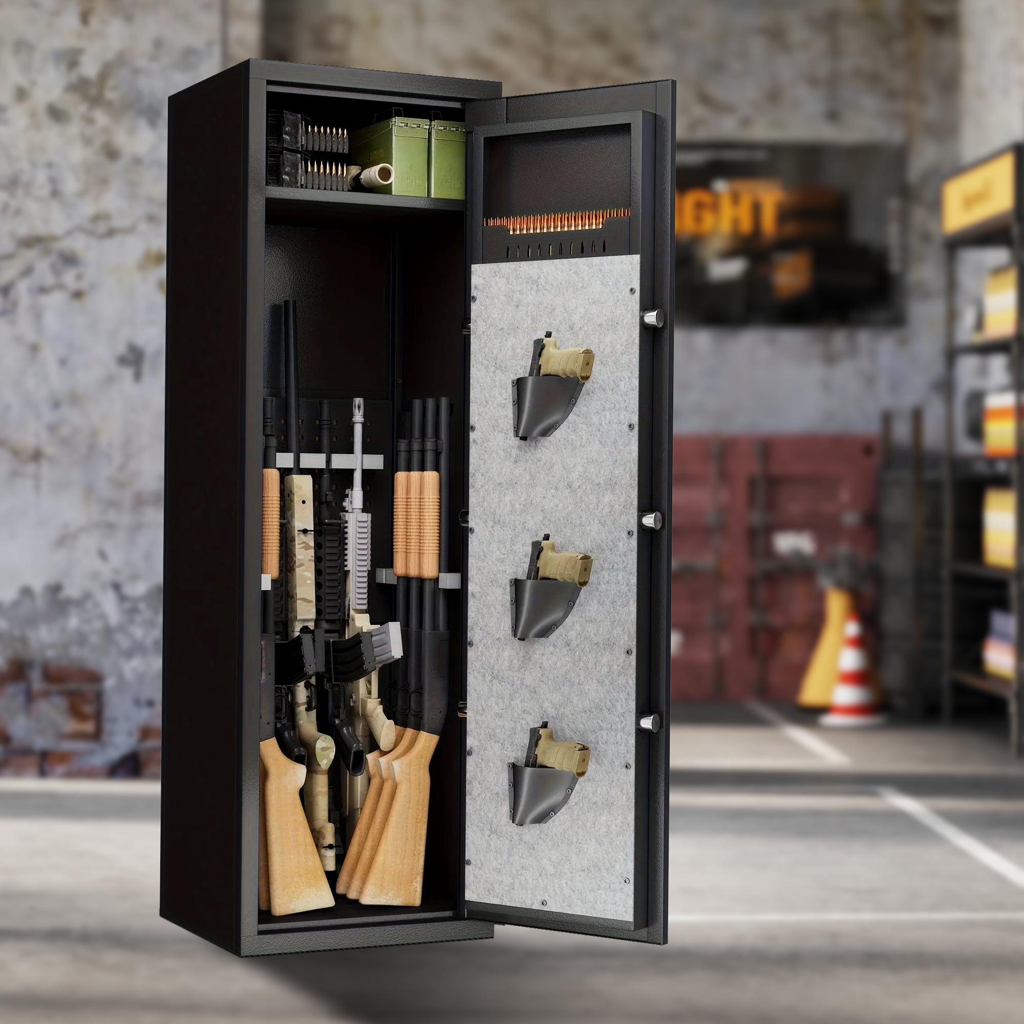 Large Biometric Gun Safe for Rifles & Handguns - Heavy-Duty 55" Tall Gun Cabinet with Fingerprint Lock, Adjustable Rifle Racks, 3 Pistol Pouches & Anti-Theft Alarm - Secure Firearm & Valuables Storag