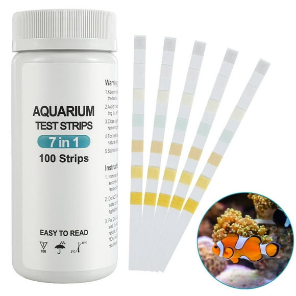 100Pcs Aquarium Bandelettes de Test 7 en 1 Poissons Réservoir Kit Eau Douce Eau Salée pH pour la Dureté Totale Nitrate Nitrite Sans Chlore Carbonate Valeur Alcalin