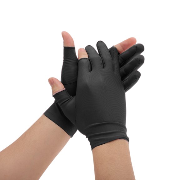 Unique Bargains 1 Pair Anti-slip Sun Protection Half finger Manicure Gloves Black