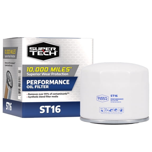 Super Tech ST16 Spin-On Engine Oil Filter, Up to 10,000 Miles, Fits Chrysler, Dodge, Ford and Toyota