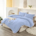 thumbnail image 3 of DNG Luxury 3 Piece Pom Pom Plain Pattern Comforter Set, 800 Thread Count, 100% Egyptian Cotton, White Vintage Pom-Pom Fringe Super Soft (Super King Size Light Blue Color), 3 of 9