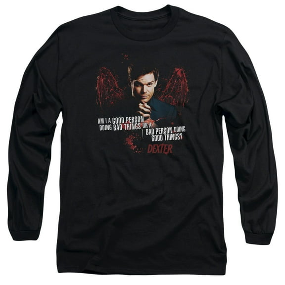 Dexter Good Bad Long Sleeve Adult 18/1 T-Shirt Black