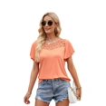 thumbnail image 2 of Women'S Short Sleeve Shirts Dressy Lace Summer Tops 2025 Spring Trendy Casual T-Shirts Cute Blouses Orange Red M, 2 of 8