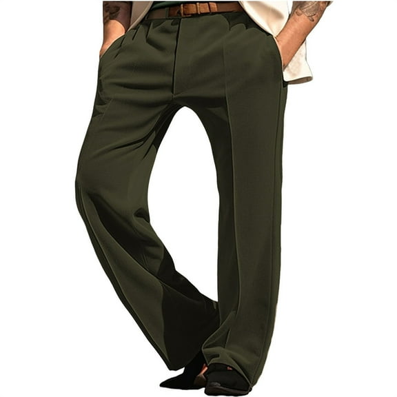 Aueoeo Pants For Men Work to Weekend Dress Pants Flat Straight-leg Front formal Dress Pants Stretch Suit Pants Army Green L