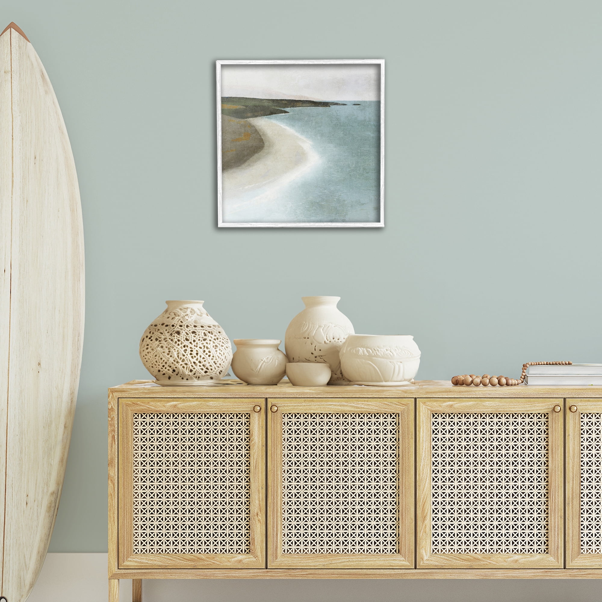 Stupell Industries Simple Serene Coastline Landscape Painting White Framed Art Print Wall Art, 24 x 24
