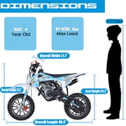 SYX MOTO VK 58cc 4-Stroke Gas Powered Mini Dirt Bike for Kids, Fully Automatic Youth Off-Road Motorcycle with Speed Governor, Pull Start, Blue/White