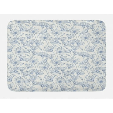 Floral Bath Mat, Flourishing Daisies and Blooming Aster Flower Buds Sketched Illustration, Plush Bathroom Decor Mat with Non Slip Backing, 29.5" X 17.5", Dark Teal and Coconut, by Ambesonne