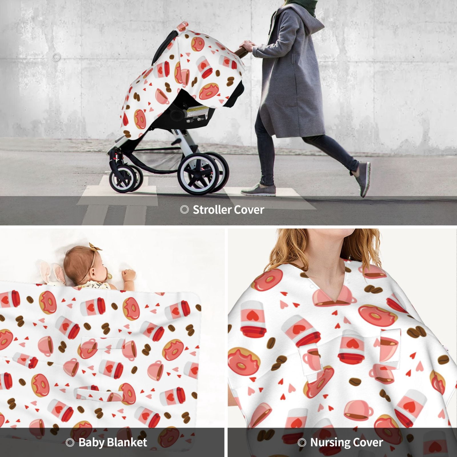 Car Seat Cover Baby - Donut coffee Breathable Infant Car Seat Cover for Baby Carseat, Lightweight Comfort Baby Essentials Must Haves Newborn Stuff for Girl Boy