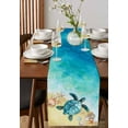 thumbnail image 4 of Teal Blue Coastal Table Runner Cotton Linen 108 Inch Holiday Dresser Scarves, Summer Beach Turtle Nautical Tablerunner for Kitchen Coffee Dining Bedroom Living Room Dinner Scarf Décor 13''x108'', 4 of 9
