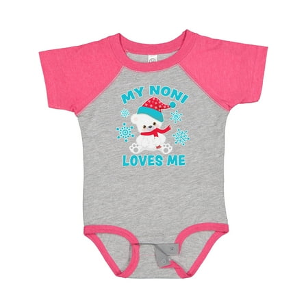 

Inktastic Polar Bear My Noni Loves Me in Santa Hat with Snowflakes Gift Baby Boy or Baby Girl Bodysuit