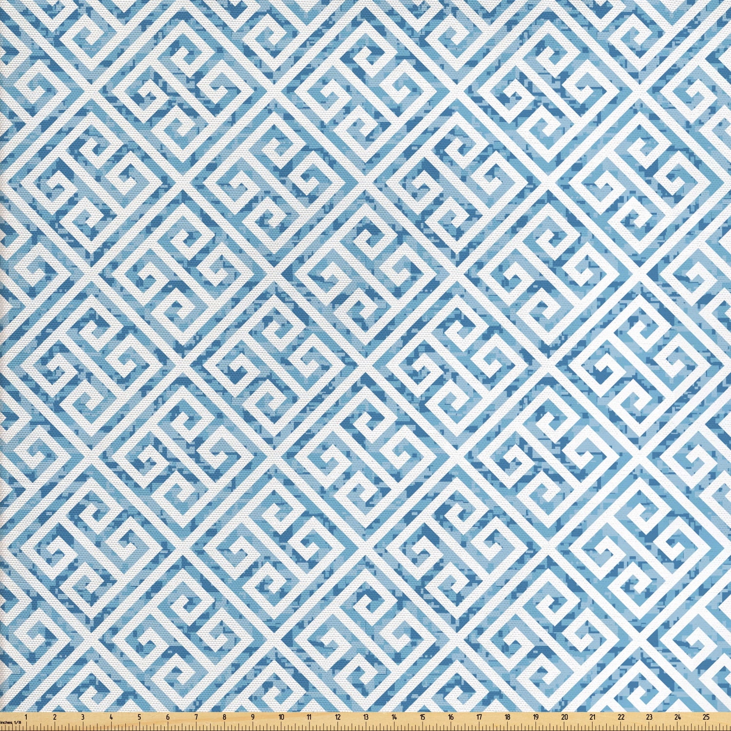 Greek Key Fabric by The Yard, Tile Mosaic Pattern in Blue and White