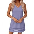 thumbnail image 2 of Kukoosong Women's Sleeveless Eyelet Cutout Hem Tank Mini Dress, Solid Color V Neck Loose A-Line Dress, Summer Short Swing Sundress with Hollow Out Trim, 2 of 5
