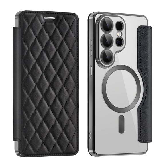 Dteck Wallet Case for Samsung Galaxy S26 Ultra,Magnetic Leather Card Slots Case Compatible with Mag Safe Shockproof Clear Back Built-in Camera Lens Protector Cover for Galaxy S26 Ultra,Black