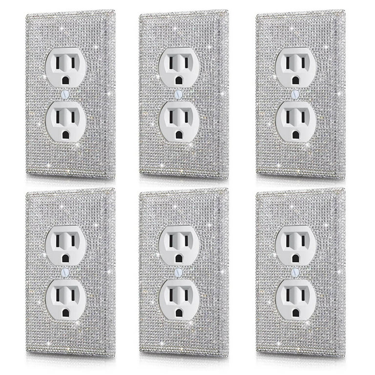 Silver Shiny Silver Rhinestones Wall Plates, 6 Pieces Light Switch