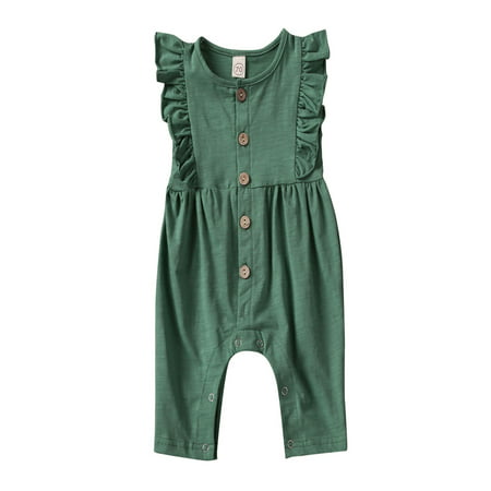 

Zoiuytrg Baby Boy Girl Romper Ruffle Solid Color Button Down Sleeveless Bodysuit Jumpsuit Infant Fall Winter Clothes