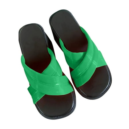 

Slippers For Women Indoor And Outdoor Women Slippers Summer Fashion Cross Straps Thick Bottom Non-slip Wedge Slippers Blue