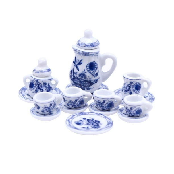 Juego de té en miniatura para casa de muñecas de 15 piezas, juego de té en miniatura, accesorios para fotos de cerámica estilo A