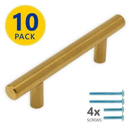 10 pack 5 gold t bar cabinet pulls 3 hole center modern euro