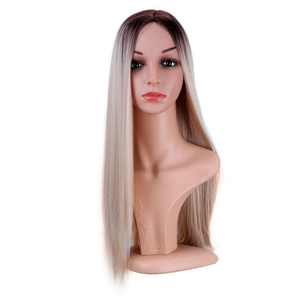 Blonde Wigs For Women Fashion Dark Brown Root Mixed Blonde Heat