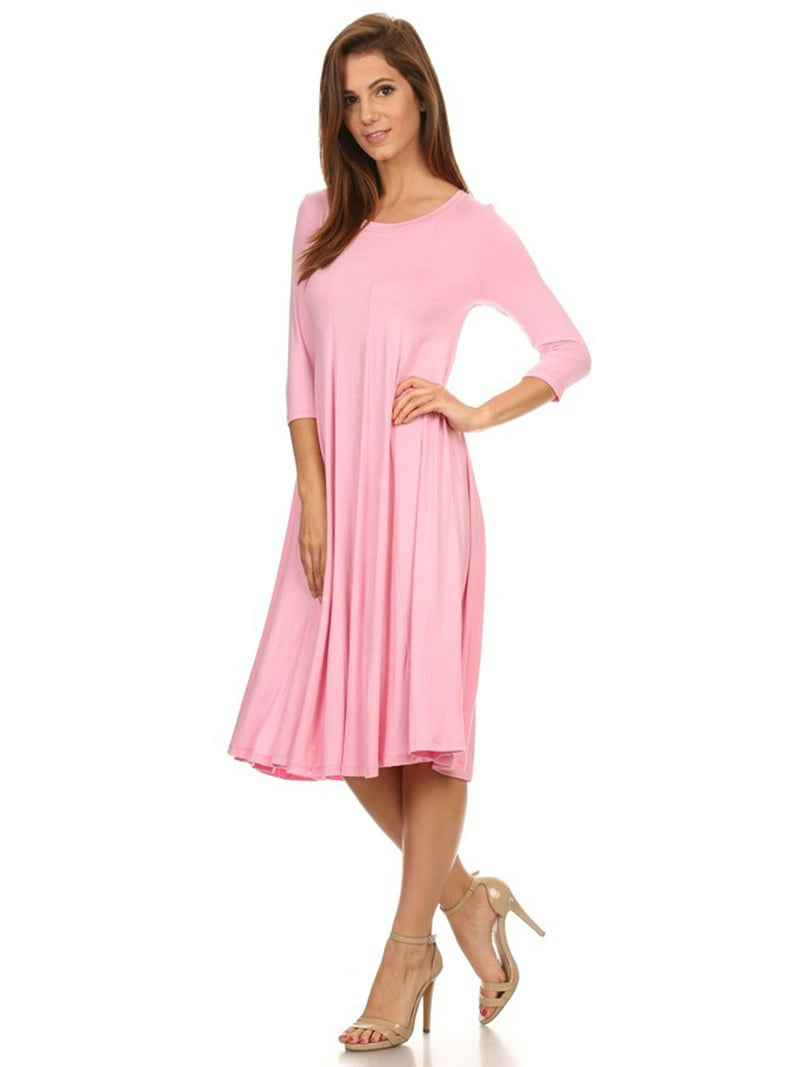 Women's Relaxed Fit 3/4 Sleeve Round Neck Jersey Knit A-Line Solid Maxi  Dress - Walmart.com