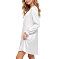 thumbnail image 6 of Girls Satin Nightgown Long Sleeve Ruffle Cuff Crewneck Dress Kids Casual Comfy Loose Outfits for Lounge Wear White 11-12 Years, 6 of 8