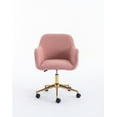thumbnail image 2 of Swivel Home Office Chair, Modern Mid-Back Teddy Upholstered Computer Chair Desk Chair with Gold Metal Legs and Universal Wheels, 360 Swivel Height Adjustable Vanity Task Armchair for Living Room, Pink, 2 of 7