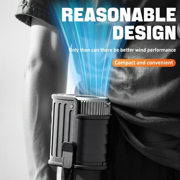Portable Waist Fan with 5-Speed Settings, Dual-Sided Clip on Wearable Belt Personal Fan for 8000mAh, Additional 2 Functions including Flashlight and Travel Essential for Outdoor Camping