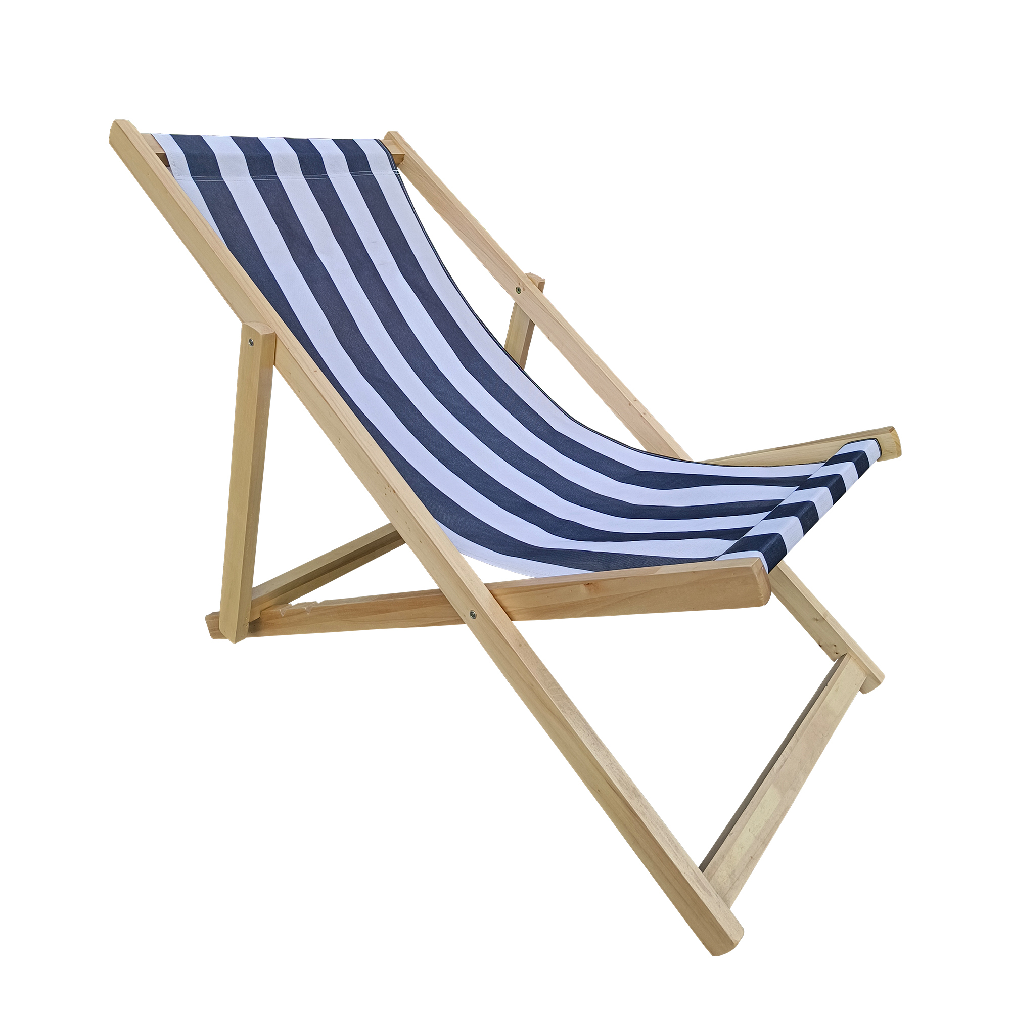 MONSTRUNO Stripe Chaise Lounge Chair - Garden Outdoor Folding Lounge Chairs Wood, Stacking Sling Chaise Lounge, Dark Blue - image 2 of 7