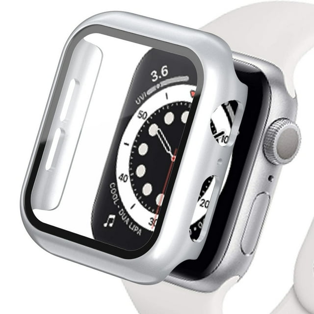 2 pack Case Built in Tempered Glass Screen Protector Compatible with Apple Watch Series 44mm 40mm 45 mm 41mm , Matte PC Case Bumper Overall Protective Cover for iwatch series 6 5 4 7 SE 3 2 1