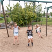 Lifetime Kid's Monkey Bar Adventure Metal Swing Set with Slide, Belt Swings and Trapeze Bar (91028)