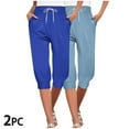 thumbnail image 2 of AJTQTH Women Capri Joggers 2-Pack Summer Casual Drawstring Yoga Pants Solid Color Workout Pants Wide-Leg Sweatpants with Pockets Multicolor#04 XXL, 2 of 9