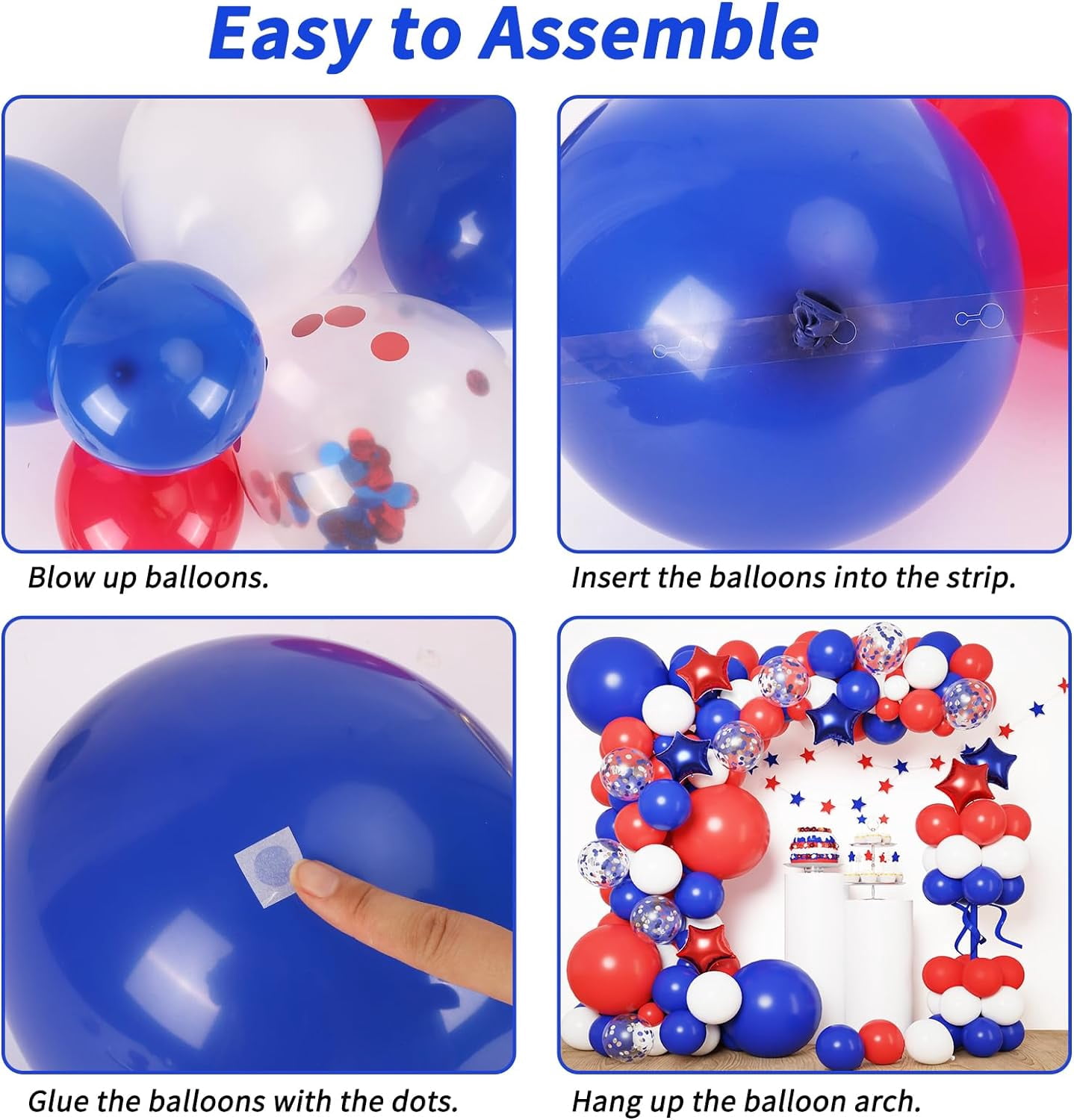 RUBFAC Balloon Garland Arch Kit 160 Pieces Red White And Blue Patriotic Party Decorations With Star Foil Balloons For 4th Of July Birthday Wedding Nautical Baseball Theme