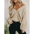 thumbnail image 5 of Women'S Chunky Knit Open Front Sweater Long Sleeve Button Loose Short Cardigan Outerwear Coats L, 5 of 9