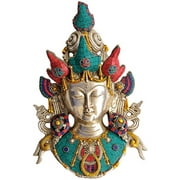 Buddhist Goddess Tara Mask (Wall Hanging) - Brass Statue with Inlay