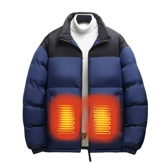Mens Heated Puffer Jackets Stand Collar Winter Warm Heating Outerwear Coats Quilted Zip-Up Heated Jacket XL, Navy