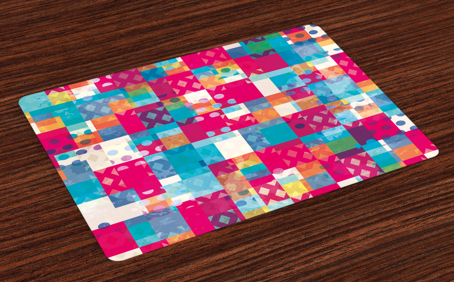Modern Art Placemats Set of 4 Abstract Motif with Dots with Squares and