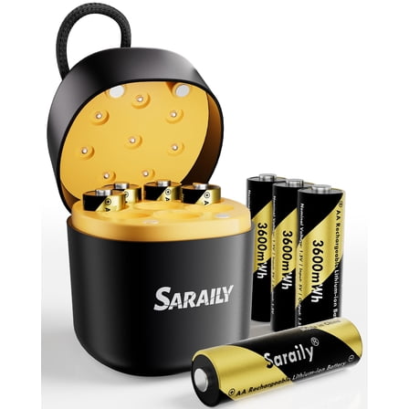 Esemoil Rechargeable Lithium AA Batteries 8 Pack with Charger, 1.5V 3600mWh Rechargeable Batteries, Long Lasting Double A Batteries for Outdoor Camera, Recharge up to 2000  Cycles, 3H Fast Charger