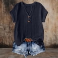 thumbnail image 4 of vigerkar Women's V Neck T Shirt Short Sleeve Casual Basic Tops Loose Fit Henley Tee Summer Lightweight Blouse (Black, S), 4 of 9