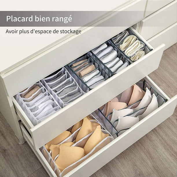 Underwear Drawer Organizer, 3 Pack Foldable Non-Woven Closet Storage Box  Organizer for Bra Socks Scarf Drawer Dividers (Gray) 
