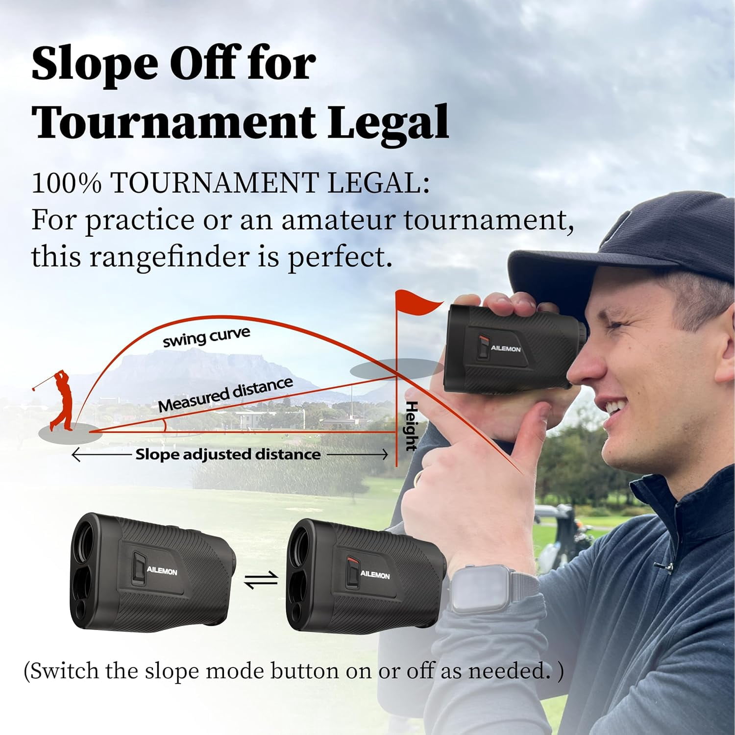 AILEMON Golf Rangefinder with Slope Switch, Flag Pole Locking with Pulse Vibration, 6X Magnification Laser Range Finder Golfing & Hunting, 900 Yards Rangefinders with Magnet Stripe