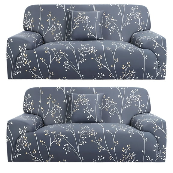 AUQ Stretch Spandex Sofa Removable Slipcover 4 Seater Blue Gray Branches,X-Large Couch Cover,Sofa Slipcovers