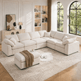 thumbnail image 3 of BINBANK 7-Seater Modular Sectional Sofa with Cloud Cushions and Ottoman, U-Shaped Convertible Sleeper Couch Solid Wood Base, 3 of 6