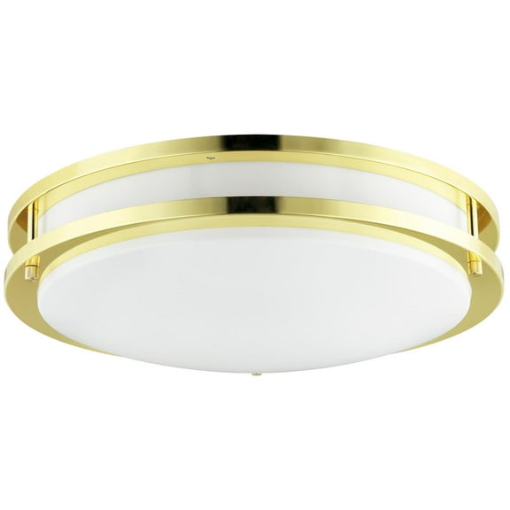 Diodesy- DCO14/E/PB 14 Inch Double Band Trim Flush Ceiling Light Fixture, 46W, 2700K Warm White, 3200 Lumens, Polished Brass, Modern Round Flat Panel Light for Kitchens, Bedroom, Bathroom, UL Listed